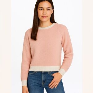 🌸 Rag & Bone Women’s Crew Neck Cotton Merino Wool Dusty Pink Cream Sweater M